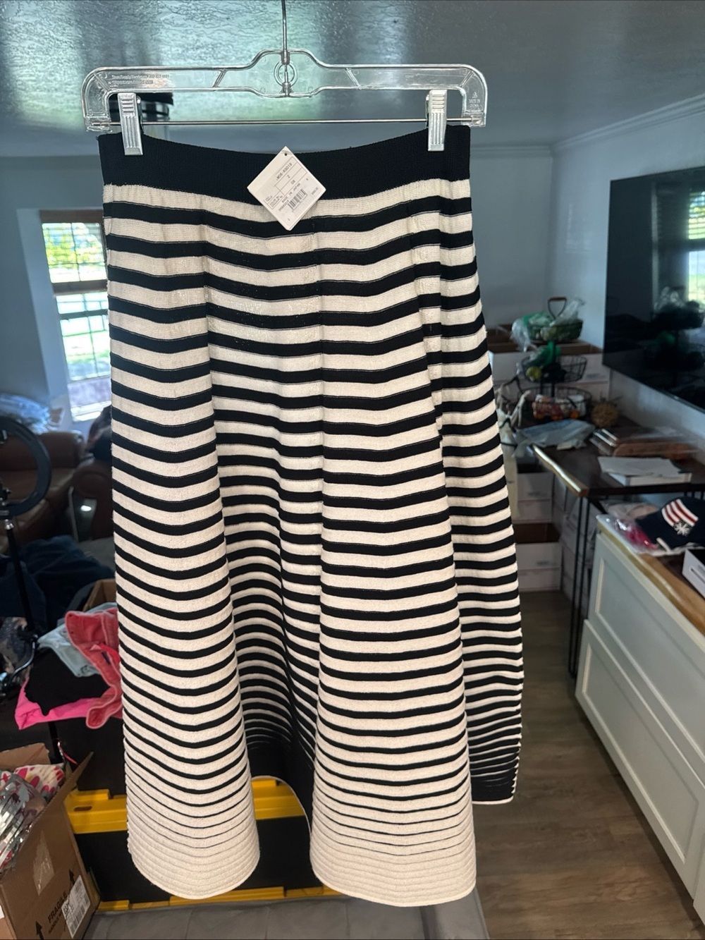 Issey Miyake Black and White Striped A-Line Midi Skirt - Picture 4 of 16